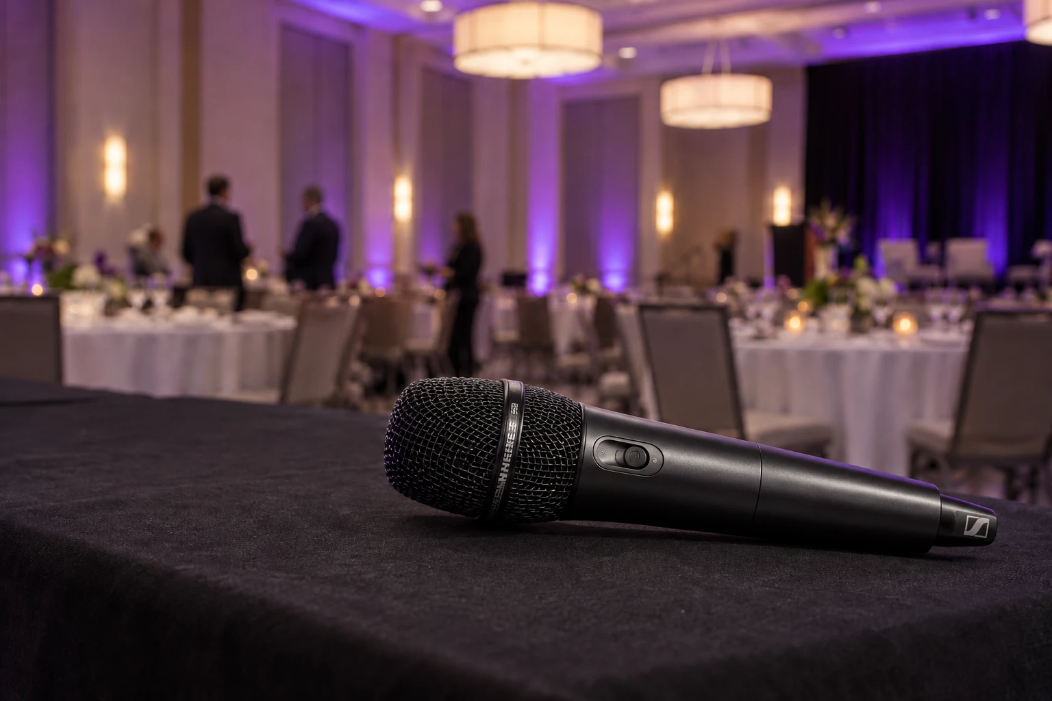 Sennheiser wireless microphone ready for a corporate event